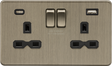 13A 2G SP Switched Socket with Dual USB Charger - Antique Brass