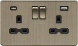 13A 2G SP Switched Socket with Dual USB Charger - Antique Brass