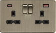 13A 2G DP Switched Socket with Dual USB A+C - Antique Brass