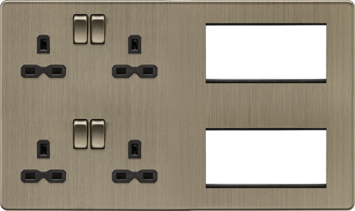 Multimedia Combination Plate - Antique Brass with sockets