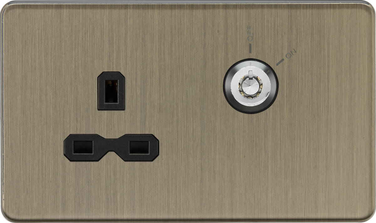 13A 1G DP Lockable Socket - Antique Brass with Black Insert