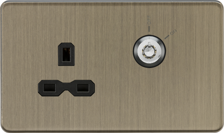 13A 1G DP Lockable Socket - Antique Brass with Black Insert