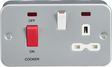 Metal Clad 2G 45A DP Cooker Switch and 13A Switched Socket with Neons