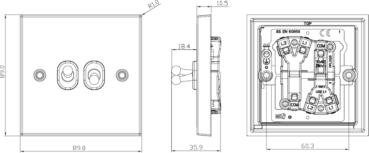 Brushed Chrome Toggle Switch - Square Edge Design