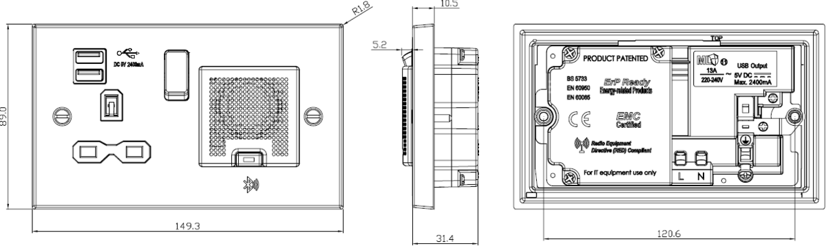 Dual USB Charger and Bluetooth Speaker Socket