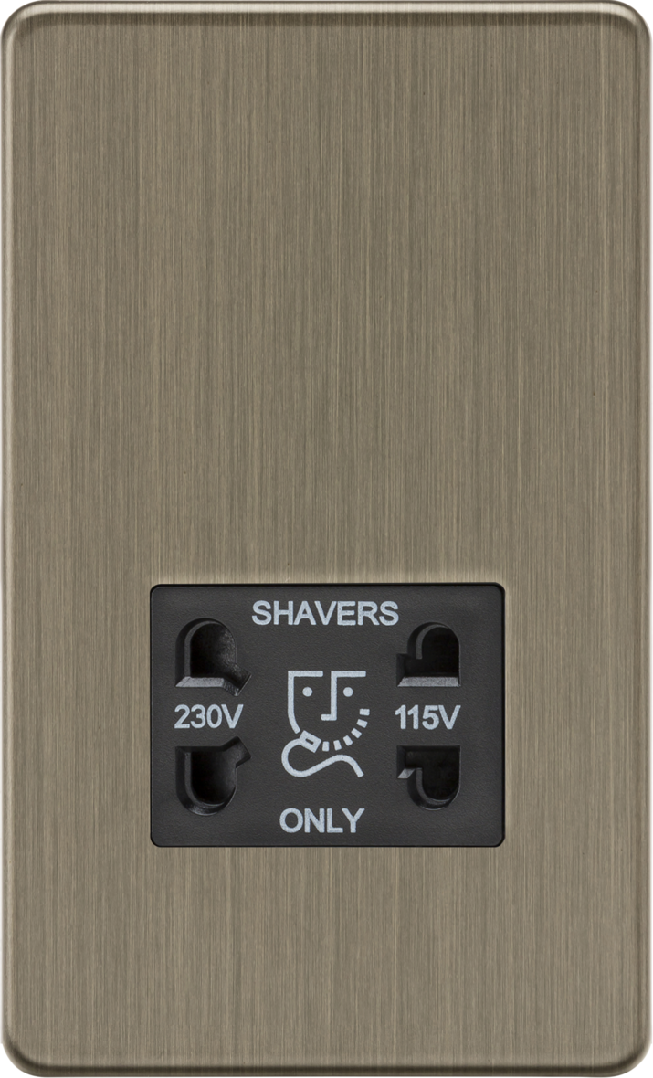115V/230V Dual Voltage Shaver Socket - Antique Brass