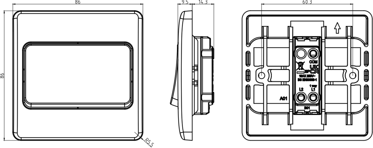 10A 1G Intermediate Wide Rocker Switch Side View