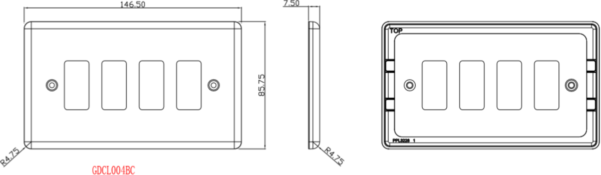 Another view of 4G Grid Faceplate - Rounded Edge Brushed Chrome from Knightsbridge