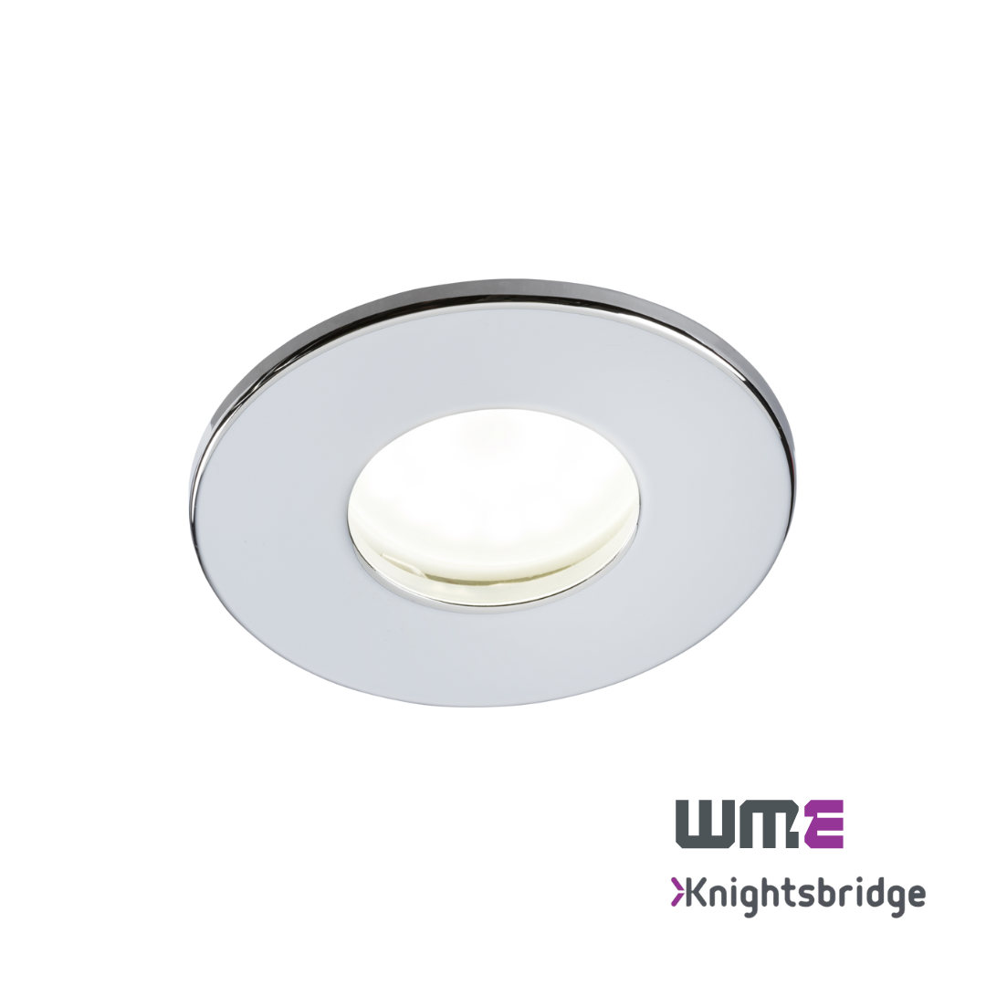 Knightsbridge: VFCFIPC, 230V IP65 Fixed GU10 Fire-Rated Downlight, Chrome Finish, Dimmable, 35W Max, Fast-Fix Installation