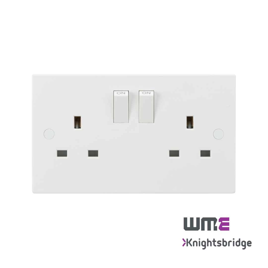 Knightsbridge: SN9000S, 13A 2G SP Switched Socket, IP20, Twin Earth, White, ASTA Approved