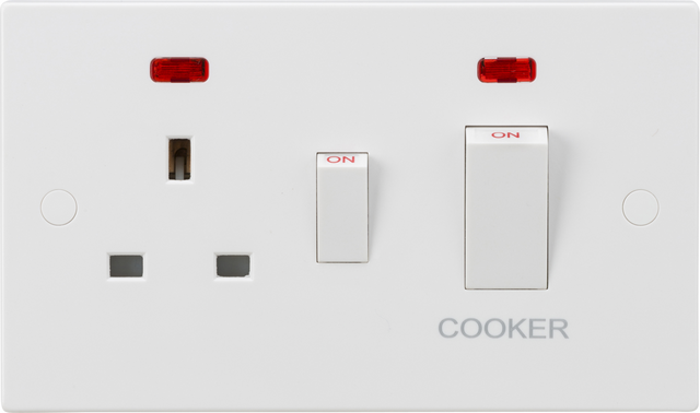 Knightsbridge 45A DP Switch & 13A Switched Socket with Neons - White Rockers