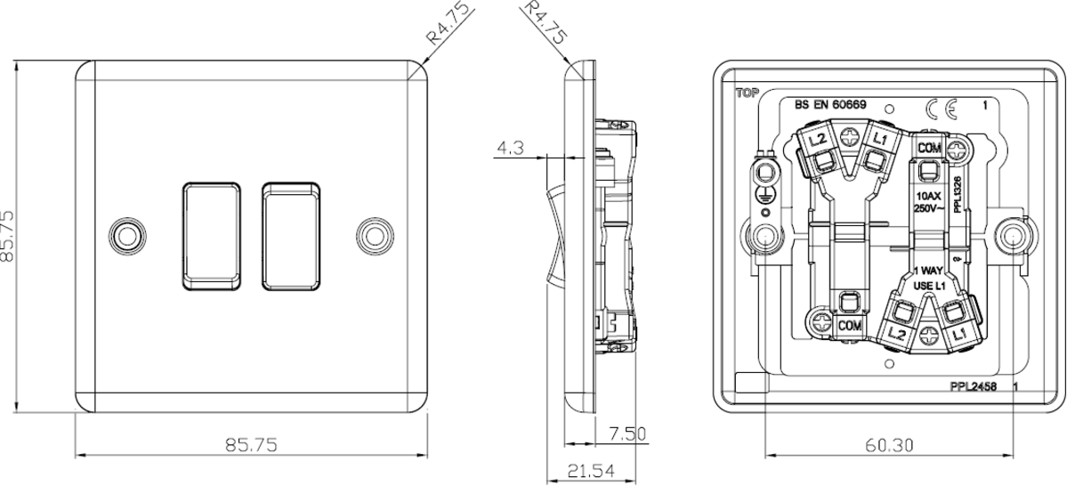 10AX 2G 2-way Switch - Rounded Edge
