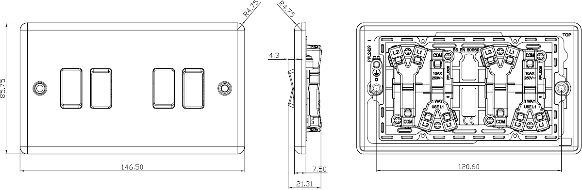 Additional view of 10AX 4G 2-way Switch - Polished Chrome
