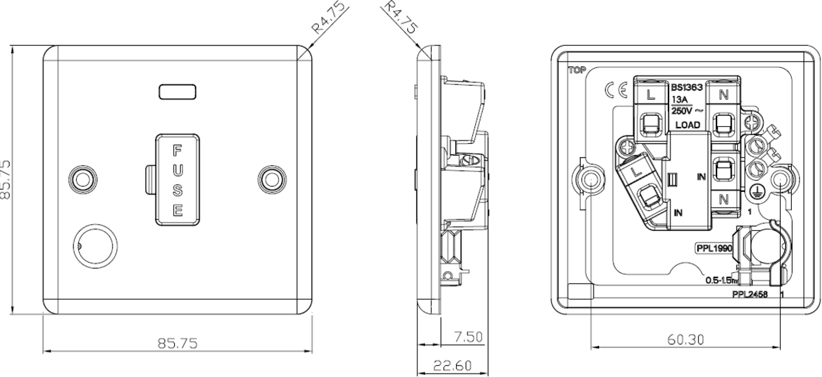 Alternative view of Polished Chrome 13A Switched Fused Spur Unit