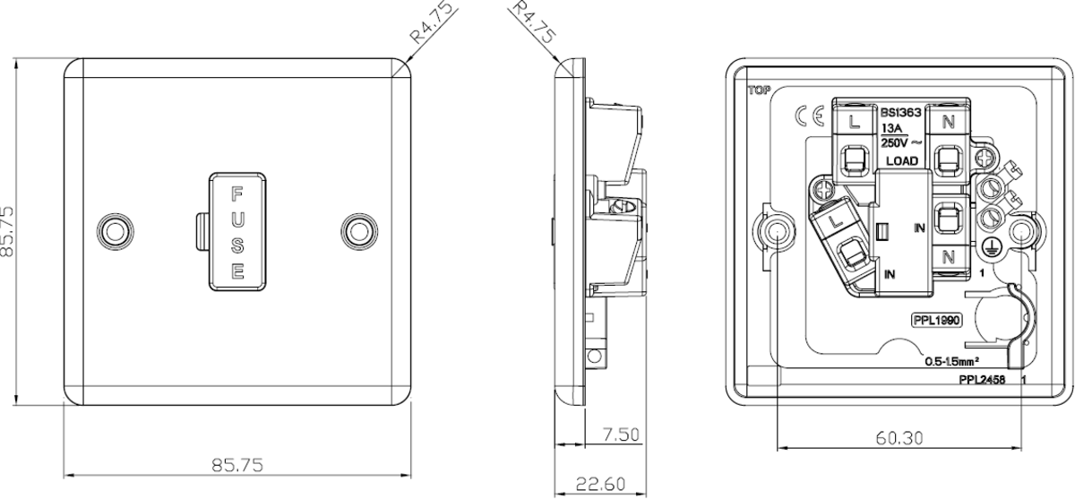 Alternative view of 13A Fused Spur Unit - Polished Chrome