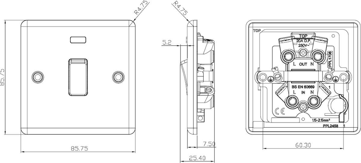 Alternate image of 20A 1G DP Switch with Neon - Polished Chrome