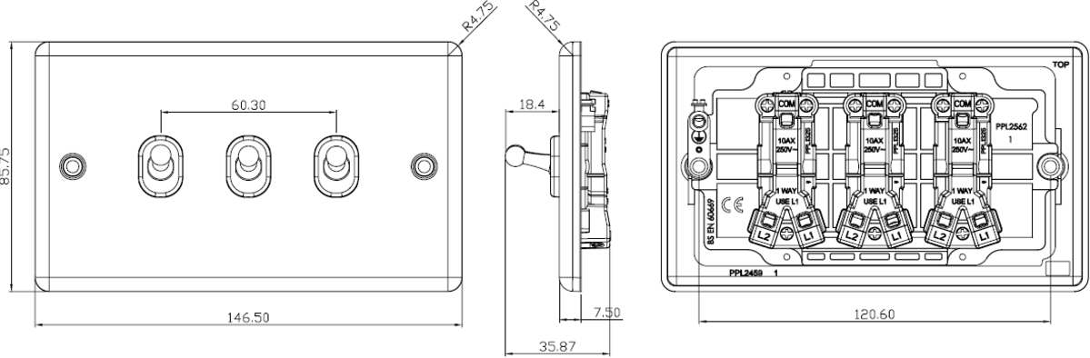 10AX 3G 2-Way Toggle Switch - Alternate View