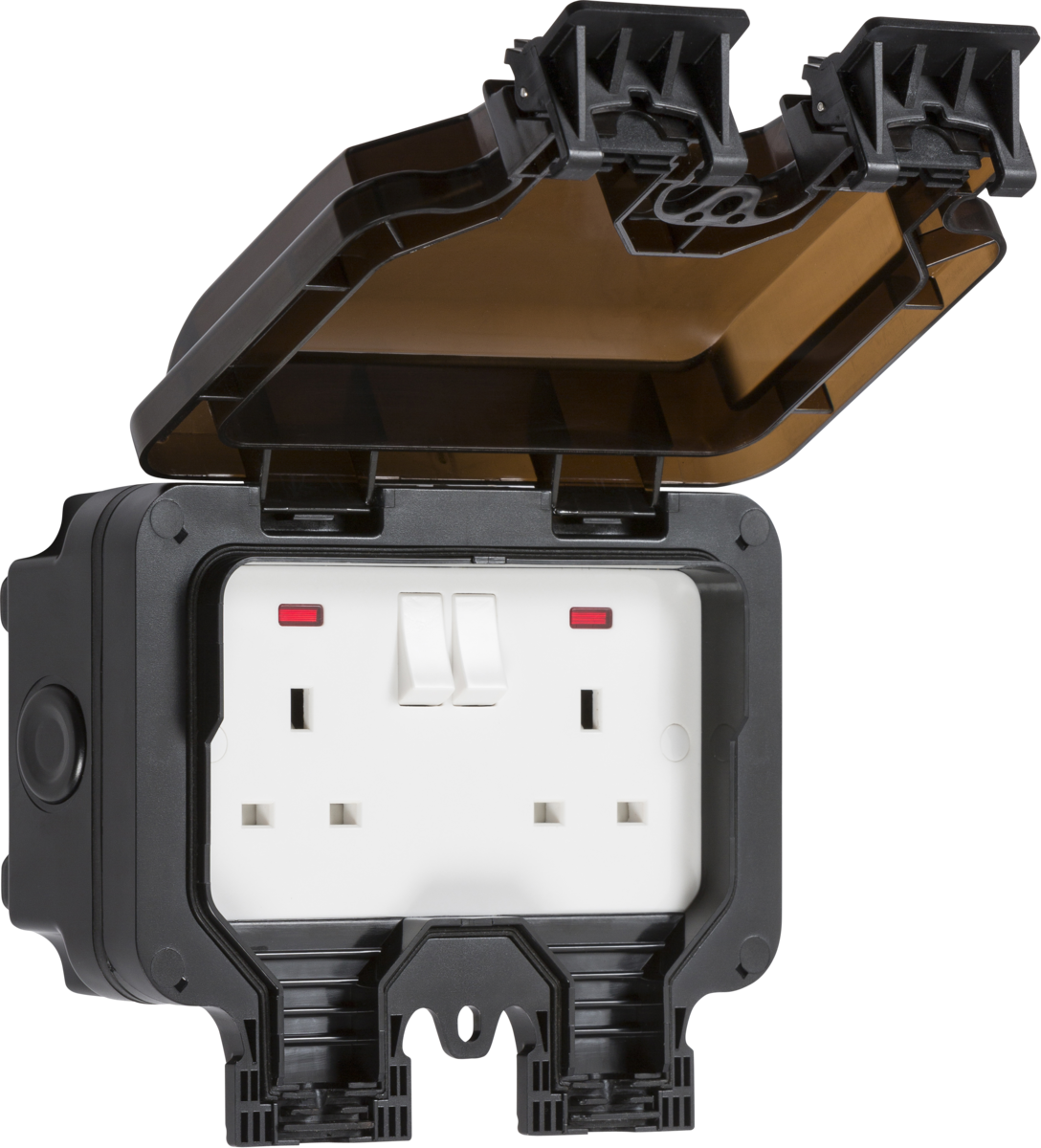 IP66 13A 2G DP Switched Socket with Neons - Black