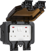 IP66 13A 2G DP Switched Socket with Neons - Black