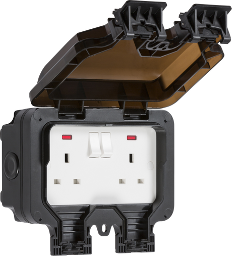 IP66 13A 2G DP Switched Socket with Neons - Black