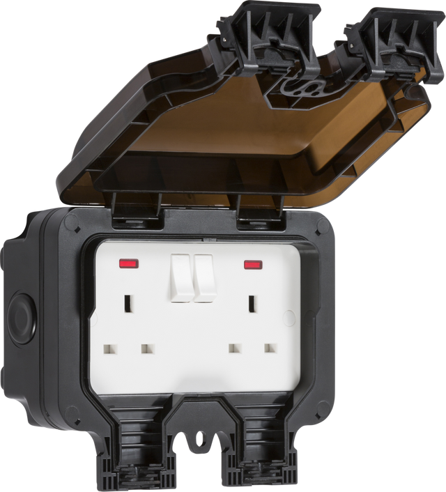 IP66 13A 2G DP Switched Socket with Neons - Black