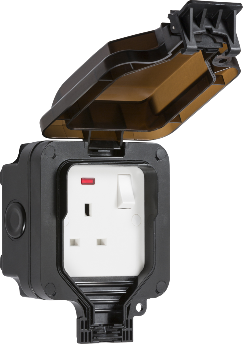 IP66 13A 1G DP Switched Socket with Neon - Black