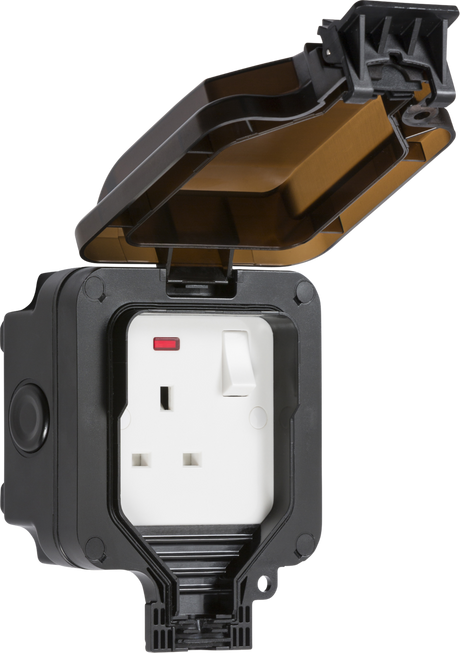 IP66 13A 1G DP Switched Socket with Neon - Black
