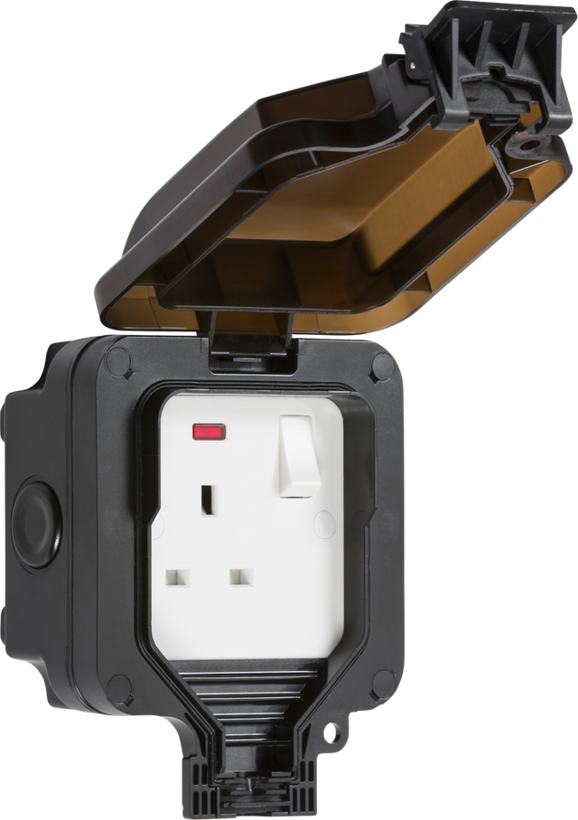 IP66 13A 1G DP Switched Socket with Neon - Black