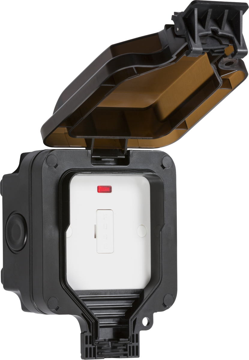 IP66 13A Fused Spur Unit with Neon - Outdoor Power Solution, Black