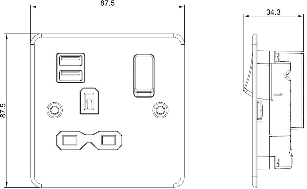 Polished Chrome 13A Switched Socket Dual USB Charger