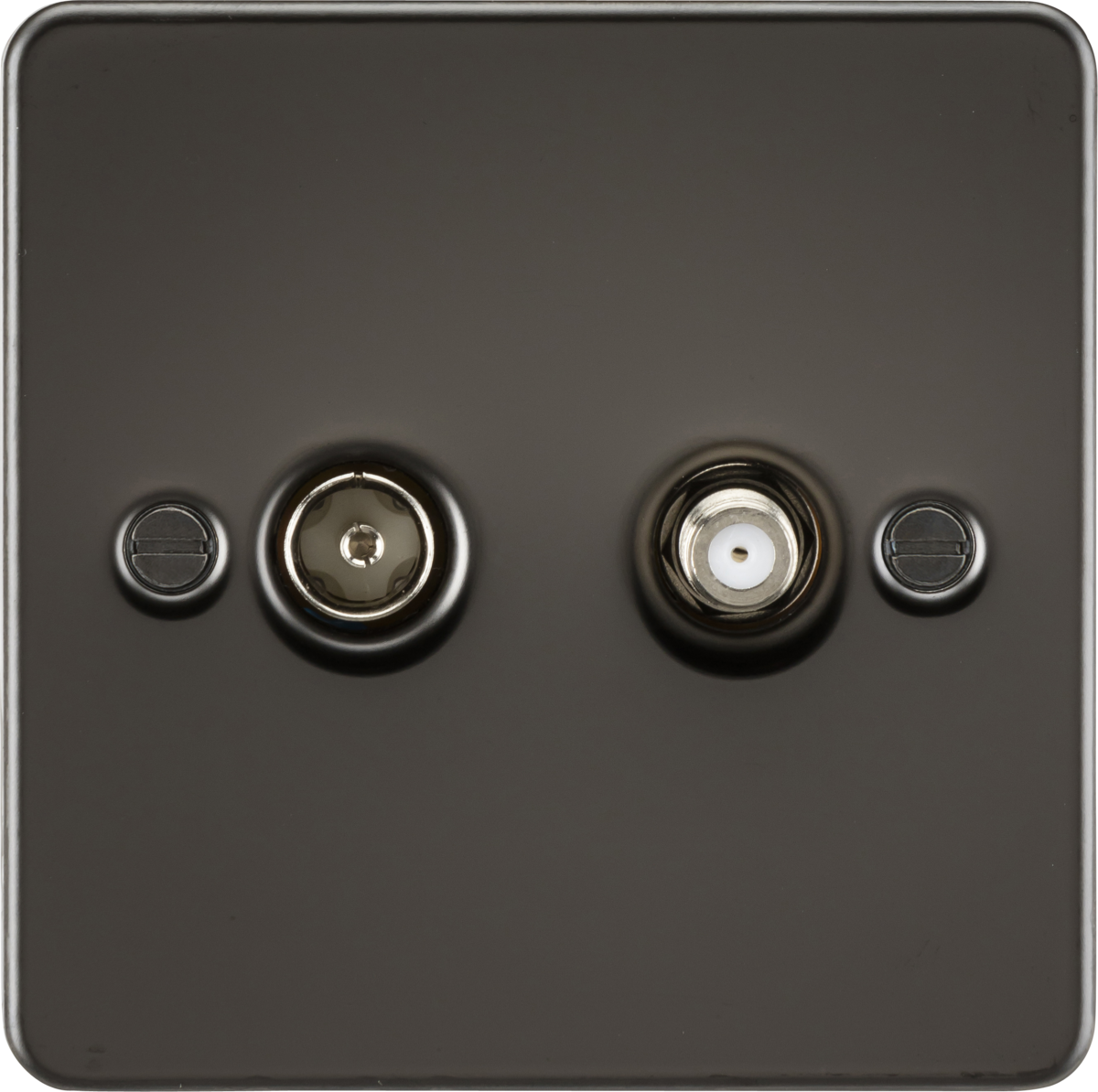 Gunmetal Flat Plate Isolated TV and SAT Outlet - FP0140GM