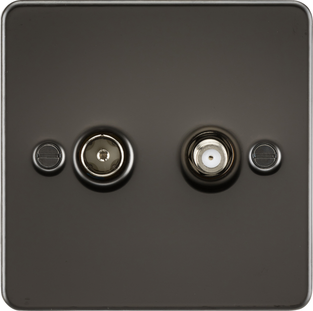 Gunmetal Flat Plate Isolated TV and SAT Outlet - FP0140GM