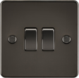 10AX Gunmetal Flat Plate 2-Gang Switch