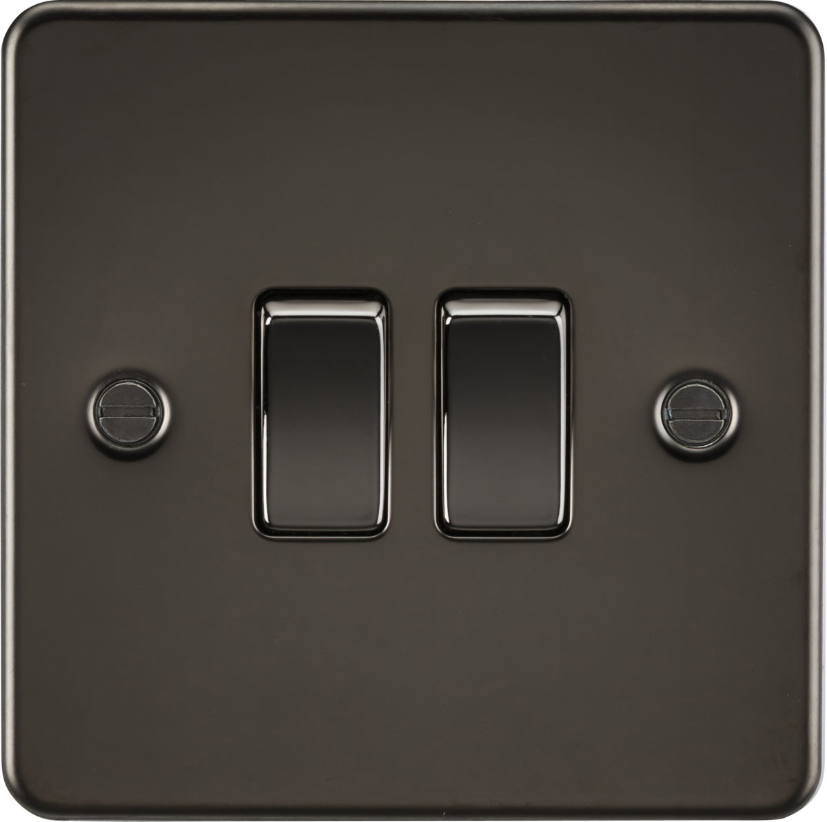 10AX Gunmetal Flat Plate 2-Gang Switch