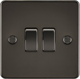 10AX Gunmetal Flat Plate 2-Gang Switch
