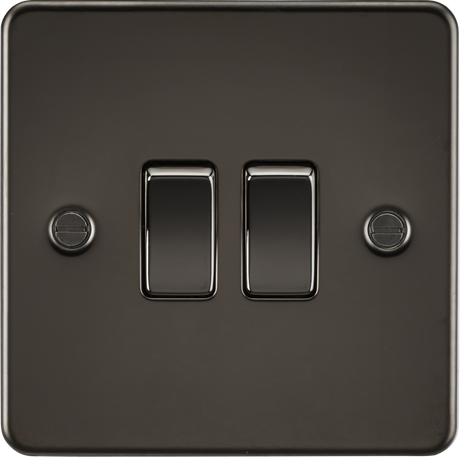 10AX Gunmetal Flat Plate 2-Gang Switch