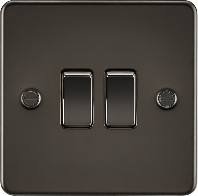 10AX Gunmetal Flat Plate 2-Gang Switch