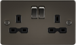 13A 2G DP Switched Socket with Twin Earths - Gunmetal with Black Insert