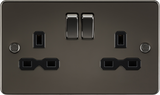 13A 2G DP Switched Socket with Twin Earths - Gunmetal with Black Insert