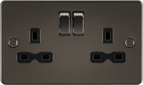 13A 2G DP Switched Socket with Twin Earths - Gunmetal with Black Insert