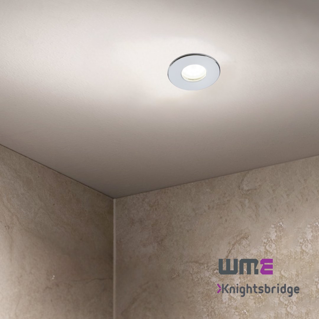 Knightsbridge: VFCFIPC, 230V IP65 Fixed GU10 Fire-Rated Downlight, Chrome Finish, Dimmable, 35W Max, Fast-Fix Installation