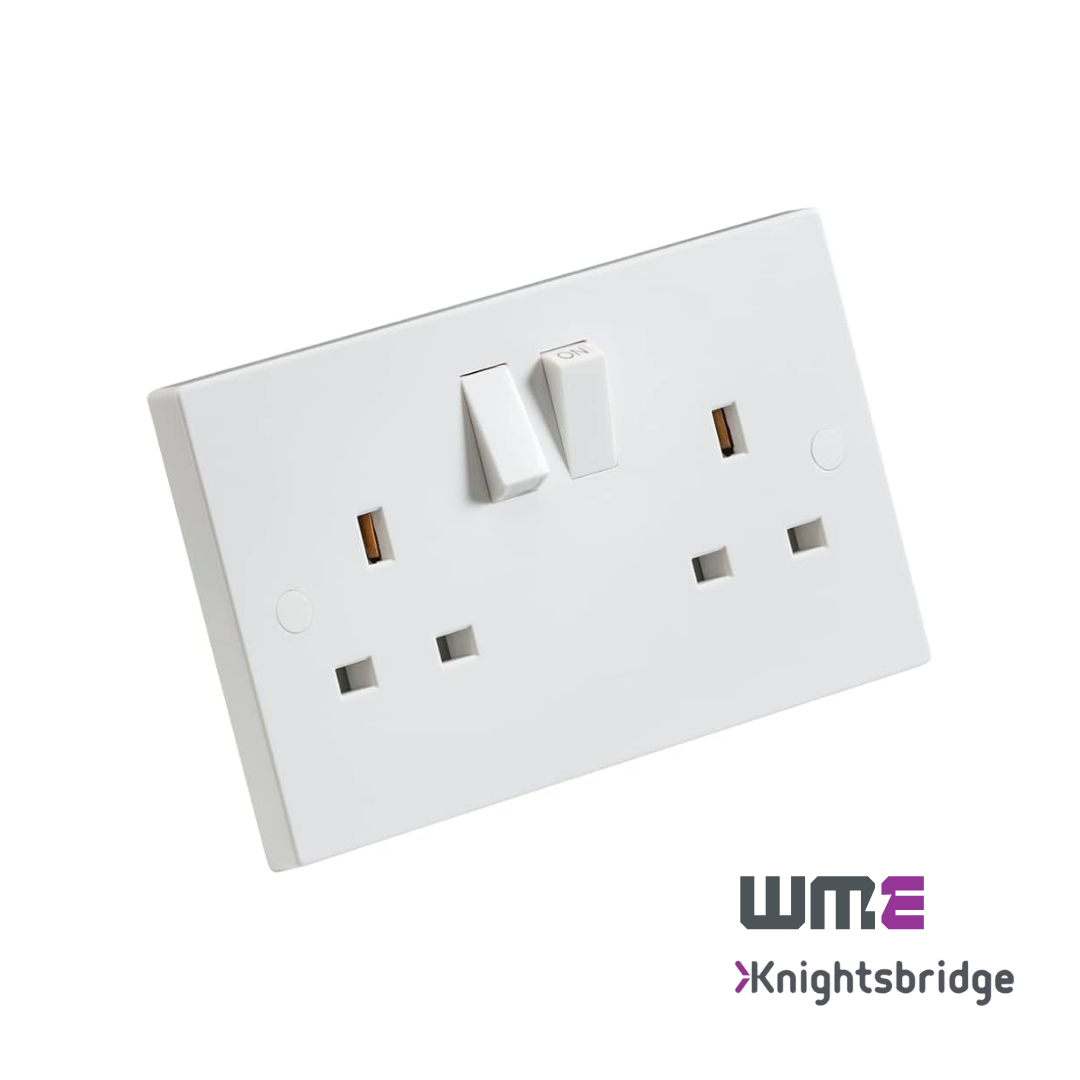 Knightsbridge: SN9000S, 13A 2G SP Switched Socket, IP20, Twin Earth, White, ASTA Approved