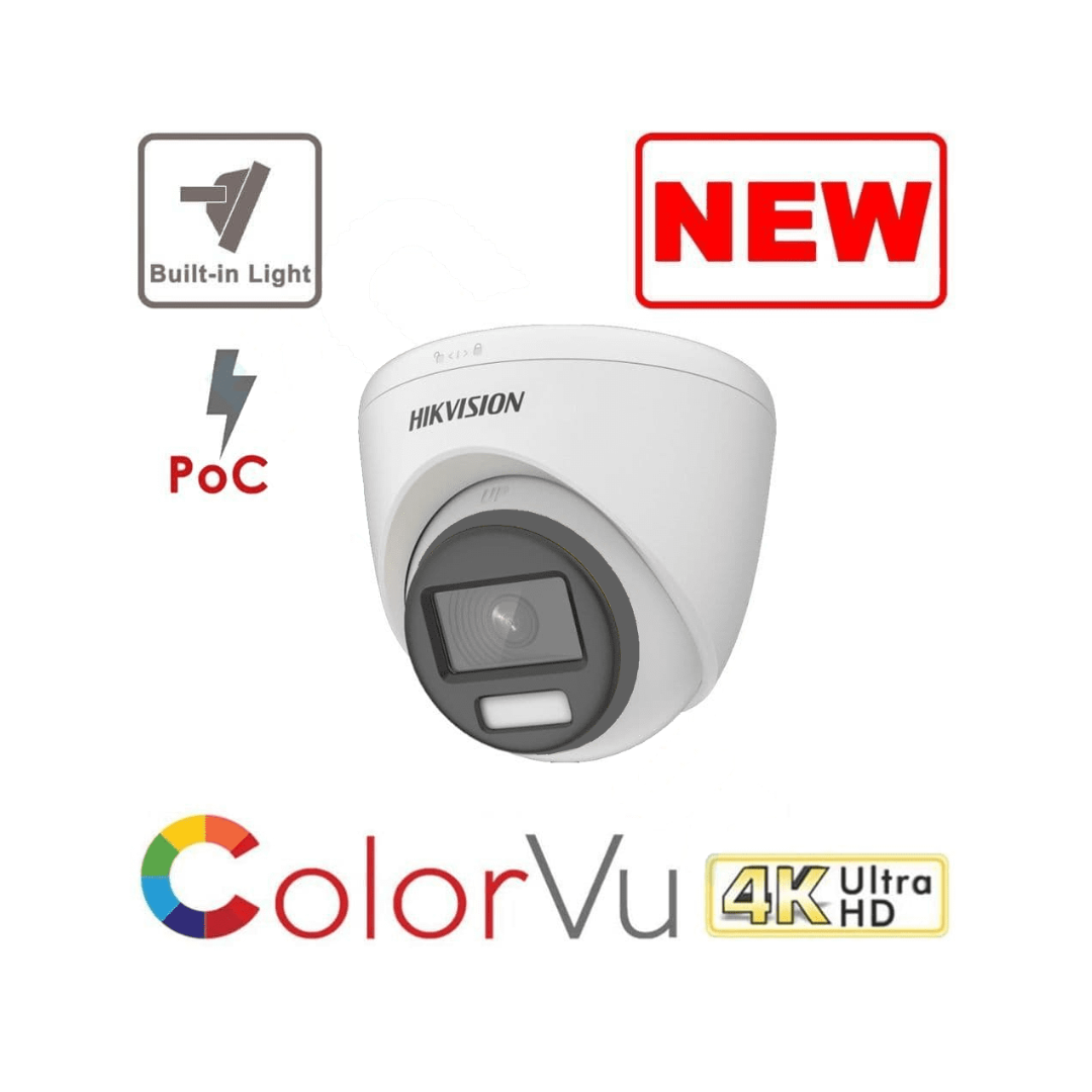 HikVision: DS-2CE72UF3T-E(2.8mm), 8MP Fixed Lens ColourVu PoC Turret Camera, IP67, 24/7 Colour, 40m Light