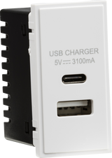 Dual USB A+C Charger Module 25x50mm - White