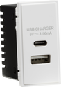 Dual USB A+C Charger Module 25x50mm - White