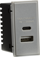 Dual USB A+C Charger Module - Grey