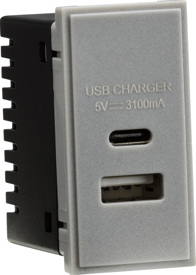 Dual USB A+C Charger Module - Grey
