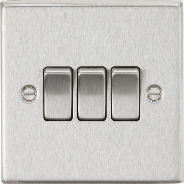 10AX 3G 2-way Plate Switch - Square Edge Brushed Chrome