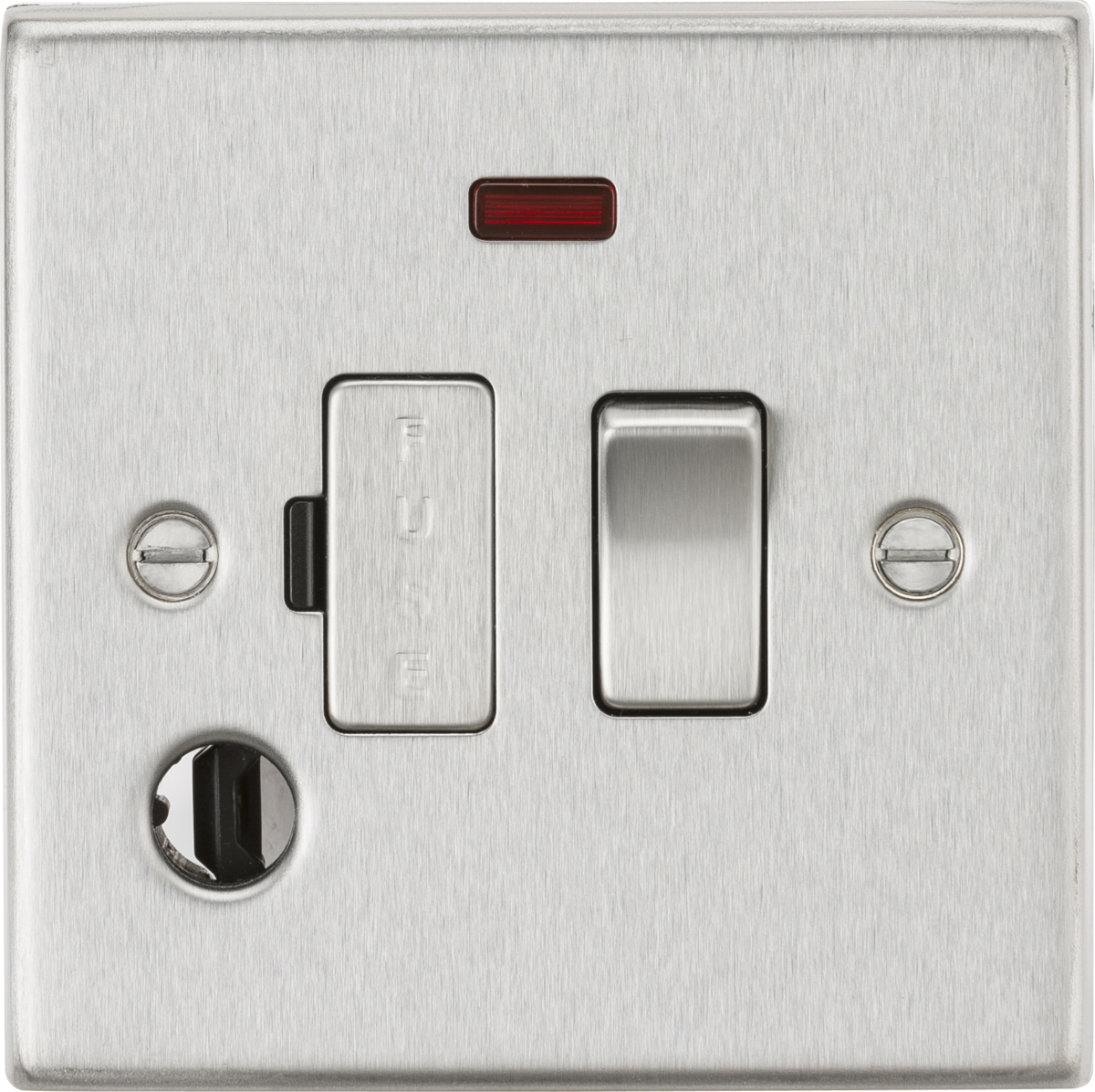 13A Switched Fused Spur Unit with Neon & Flex Outlet - Brushed Chrome