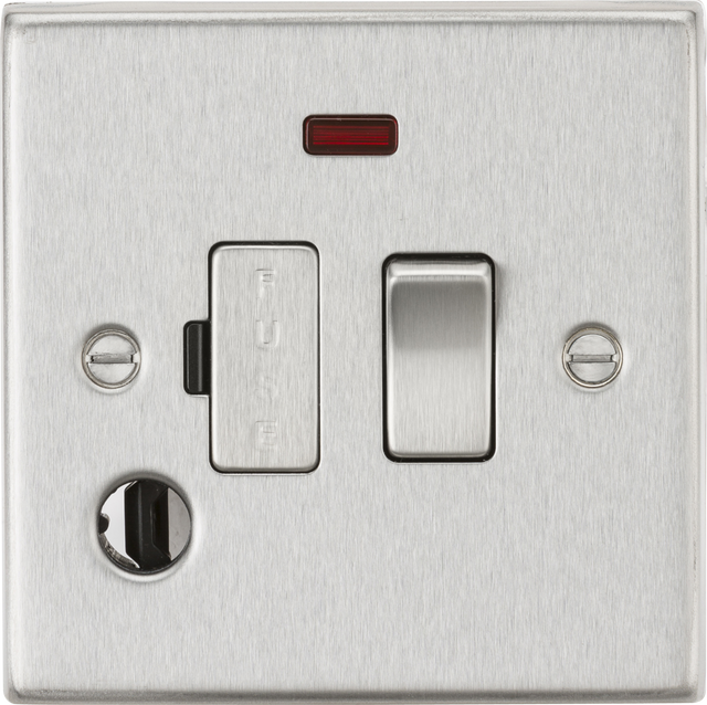 13A Switched Fused Spur Unit with Neon & Flex Outlet - Brushed Chrome